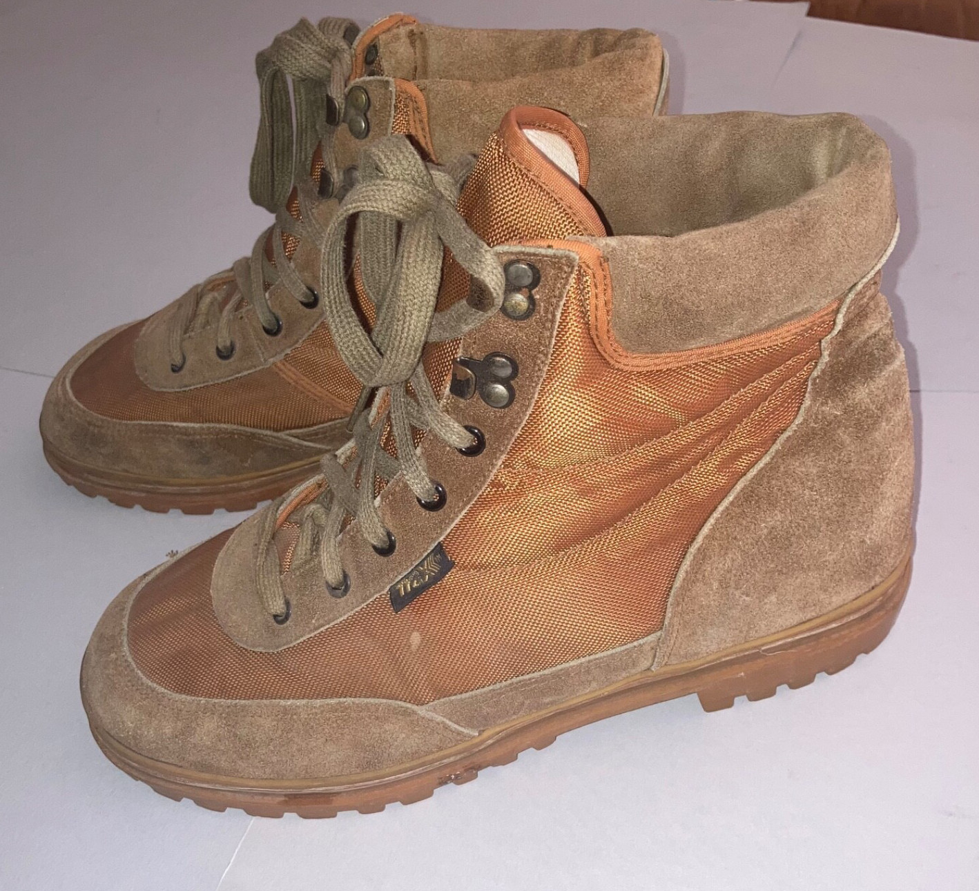 Trax Vintage Tan Brown Synthetic & Suede Hiking Boots 1970s 1980s Mens Size 11