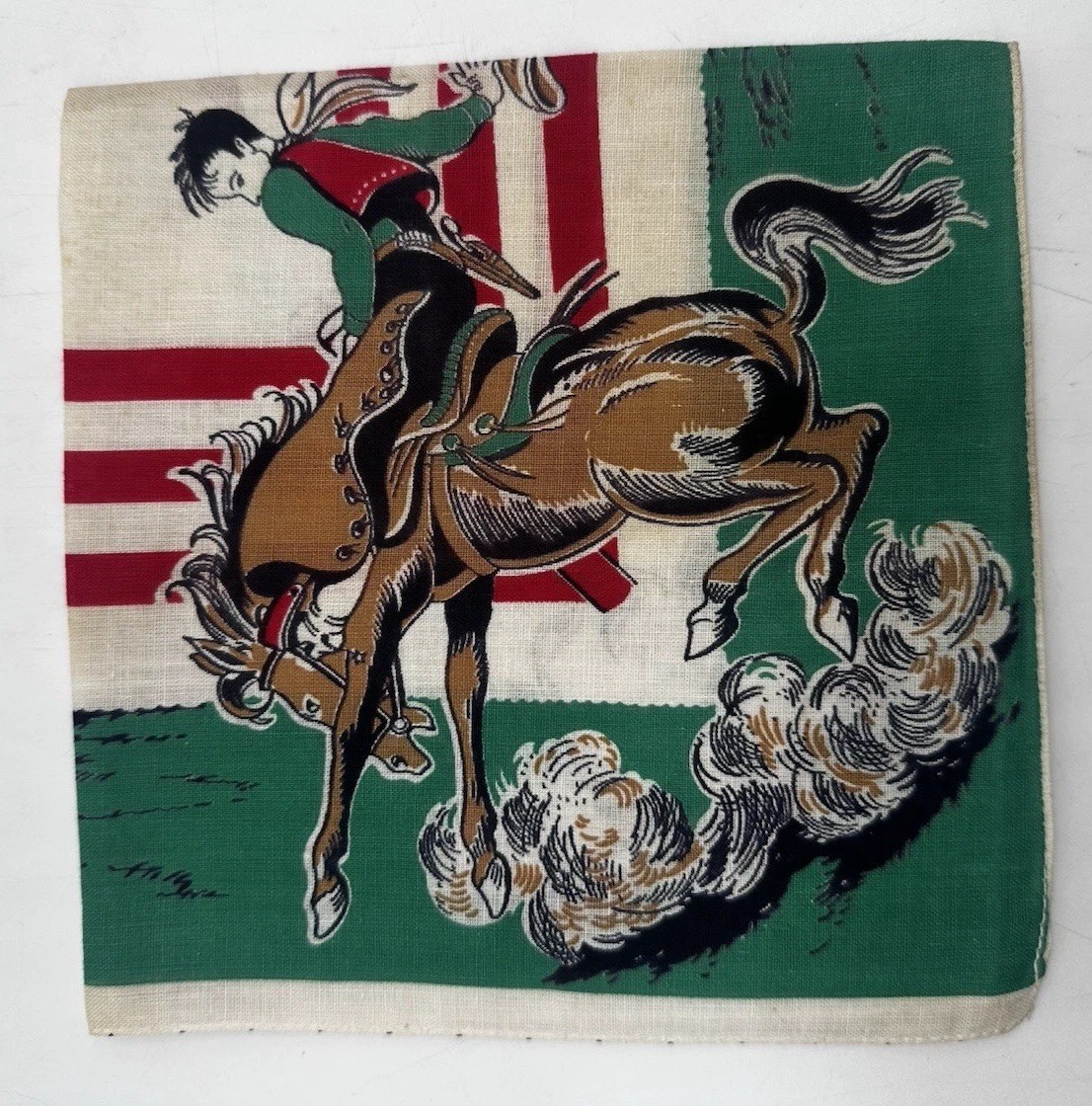 Western Childs Handkerchief 13.5″ x 13.5″ in Bright 50s Colors Red And Green