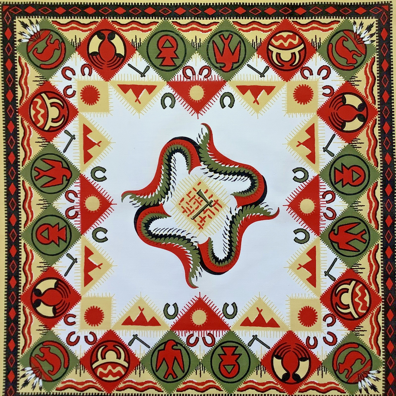 Vtg Bandana Southwest Native American Design Handkerchief 22.5 x 21.5 USA