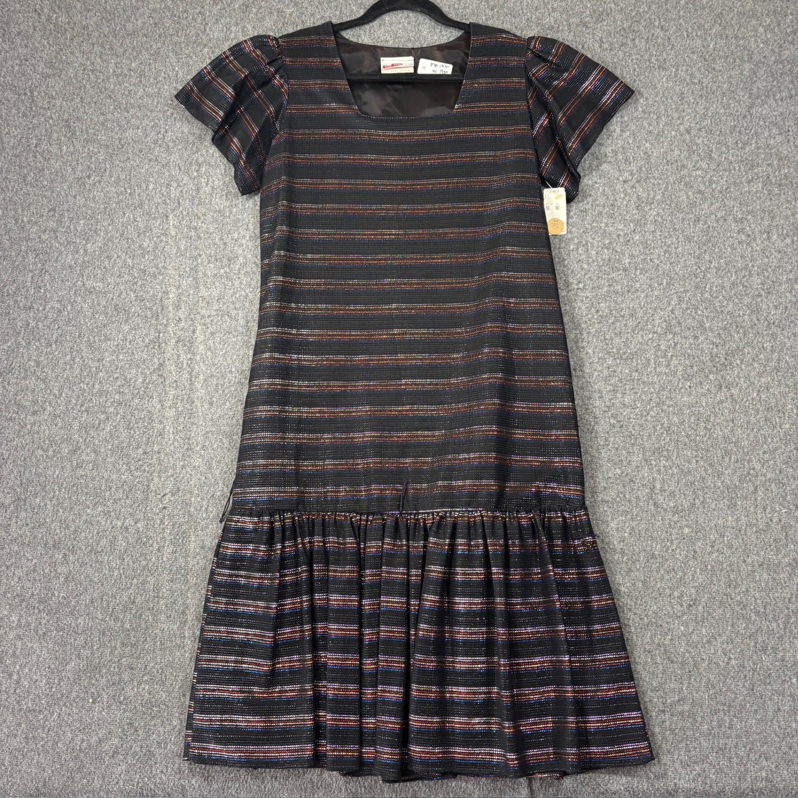 Hill Street Clothing Co Vintage 70s Metallic Striped Drop Waist Dress NWT 7/8