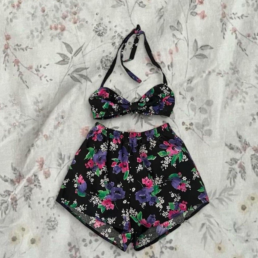 Deadstock Vintage 80s Bikini Set Shorts Union Made in USA Palisades Beach Club
