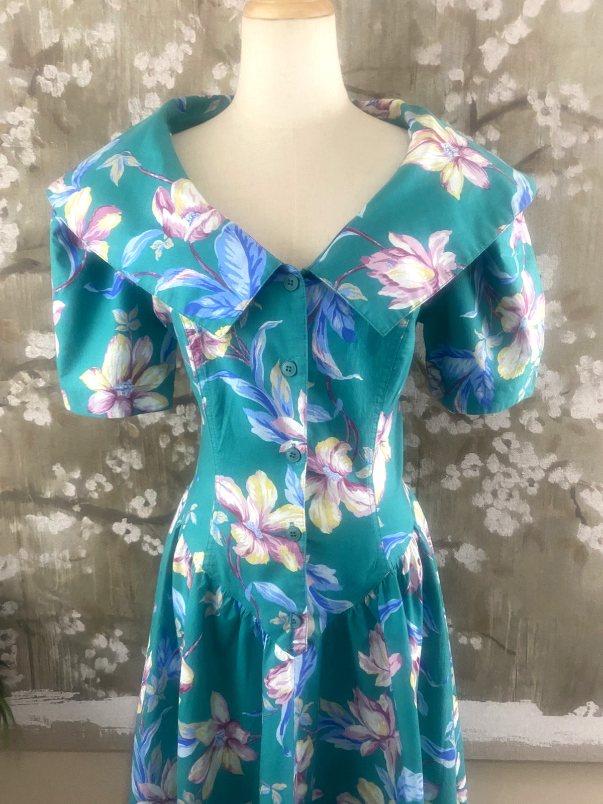 VTG 90’s Carol Anderson Teal Green Garden Party Pockets Bombshell Dress M-L