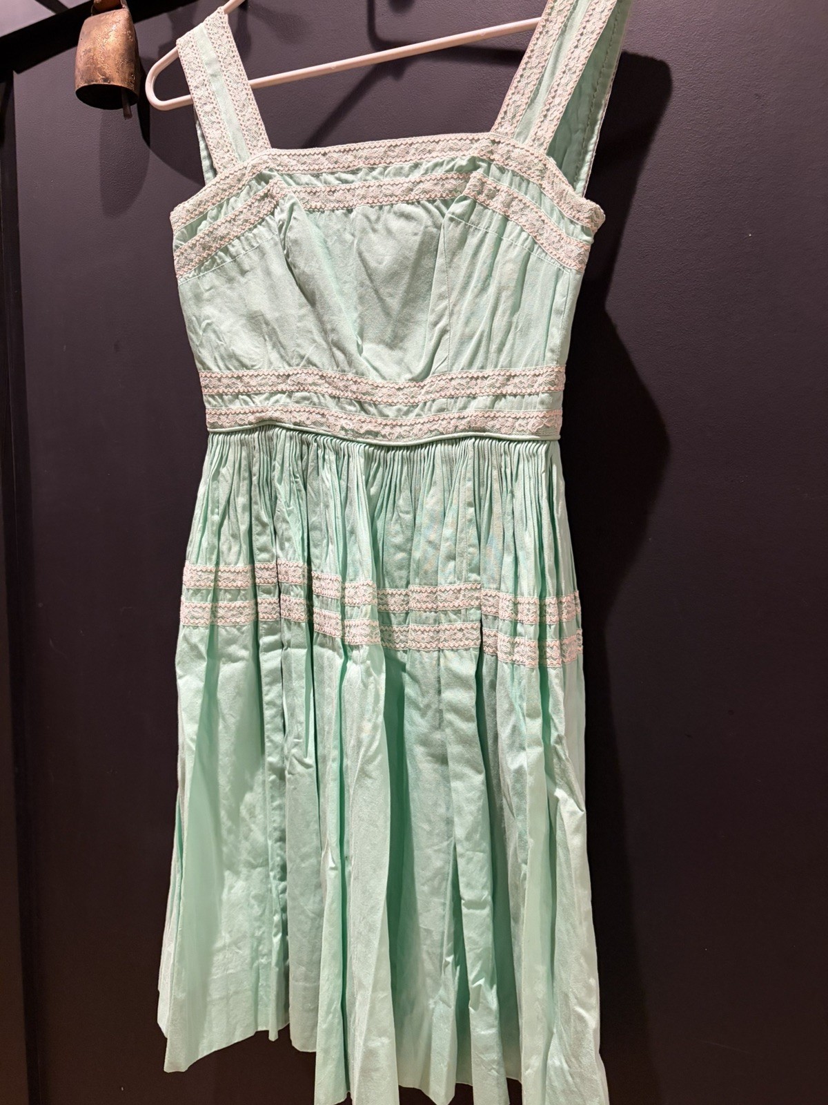 Vintage Women’s Day Dress Green/ White Cotton Sun Dress Size XS/S