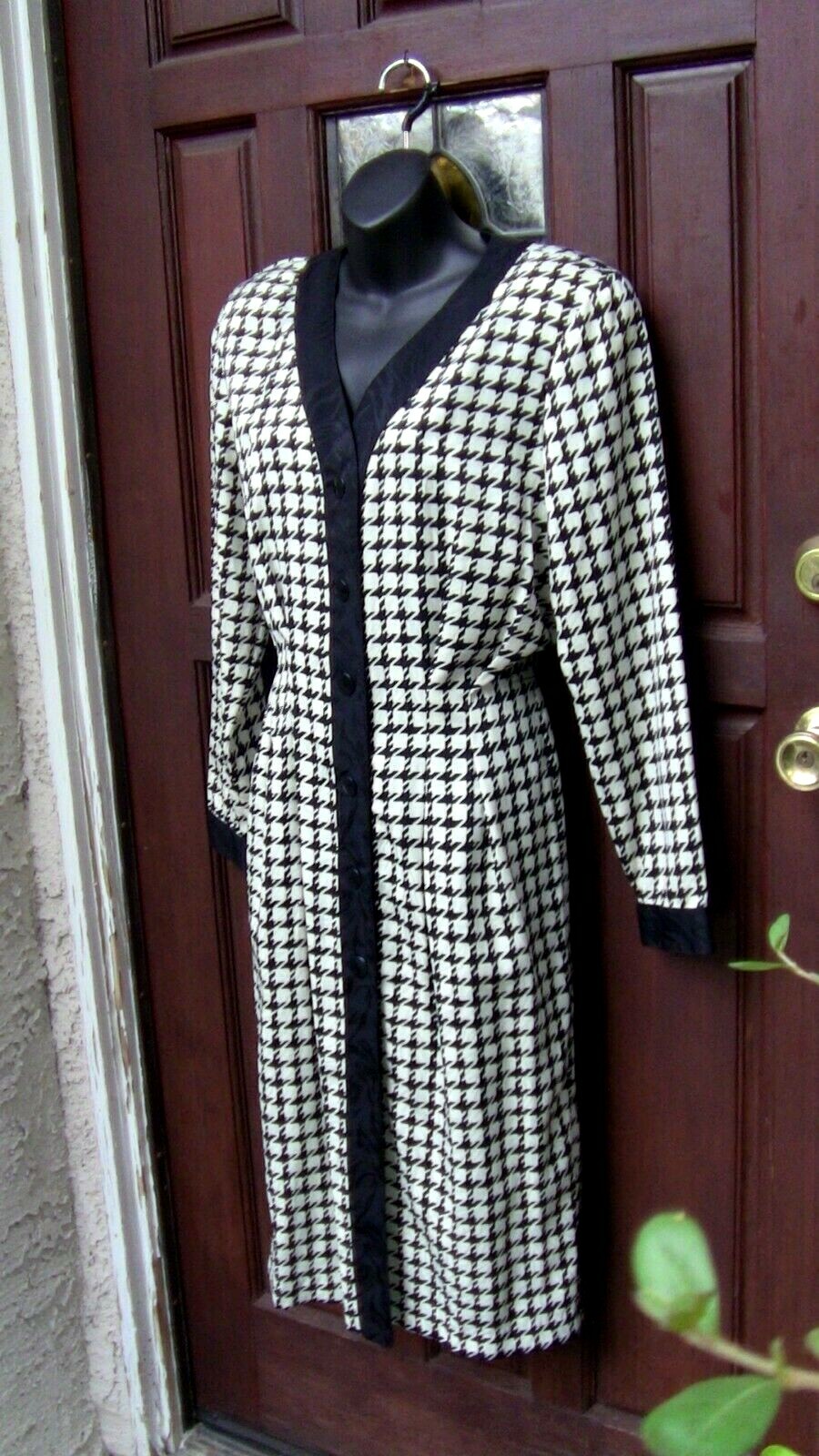 PAPELL BOUTIQUE BUTTON FRONT BLACK/WHITE CHECKERED DRESS SZ 12 POLYESTER