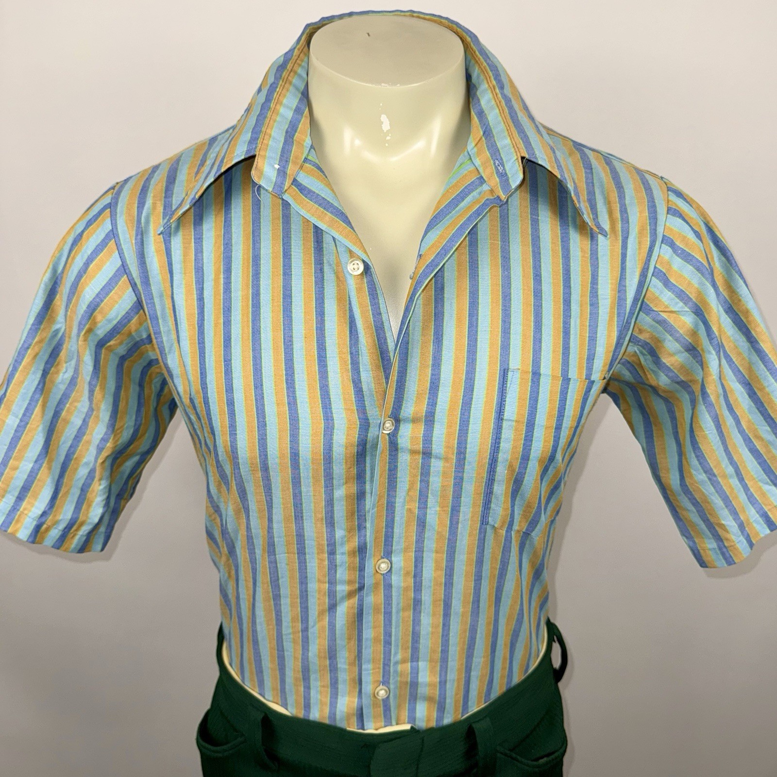 1960s Towncraft Shirt Mens Penneys Striped Vintage Disco MCM Mod Beatnik Large