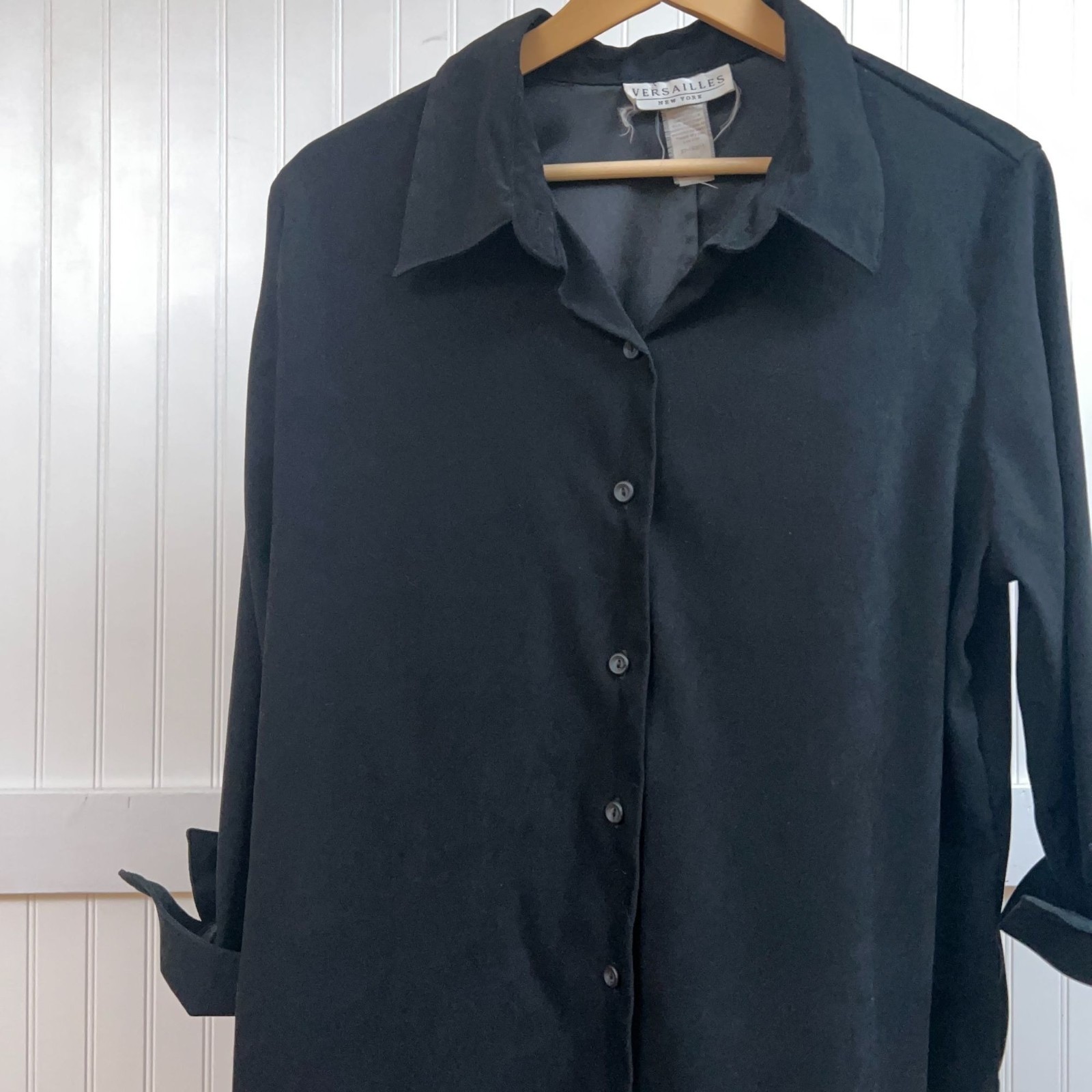 Vtg Versailles Shirt Black Lagenlook Goth Button Up Minimalist Chic 80s Womens L