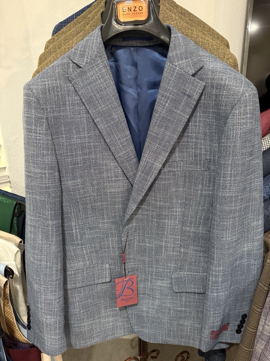 Bertolini Sport Coat 40R Window Check Light Blue 2Butten Notch Lapel Classic Fit