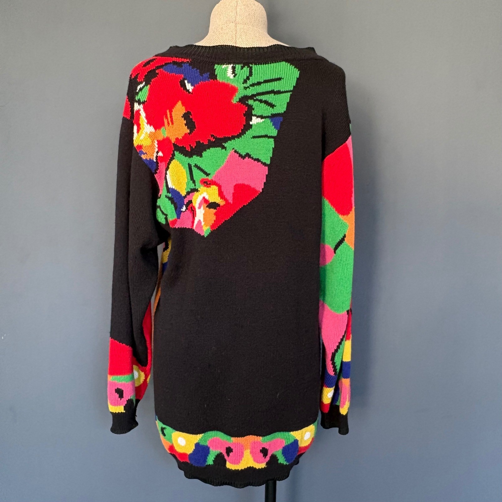 Vintage 1980s Mondi Intarsia Sweater West Germany | Size M | 90s Tunic