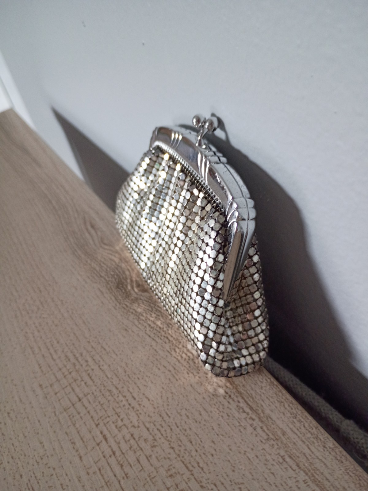 Vintage Whiting & Davis Silver 4in Mesh Change Coin Clutch Purse Art Deco 1940’s