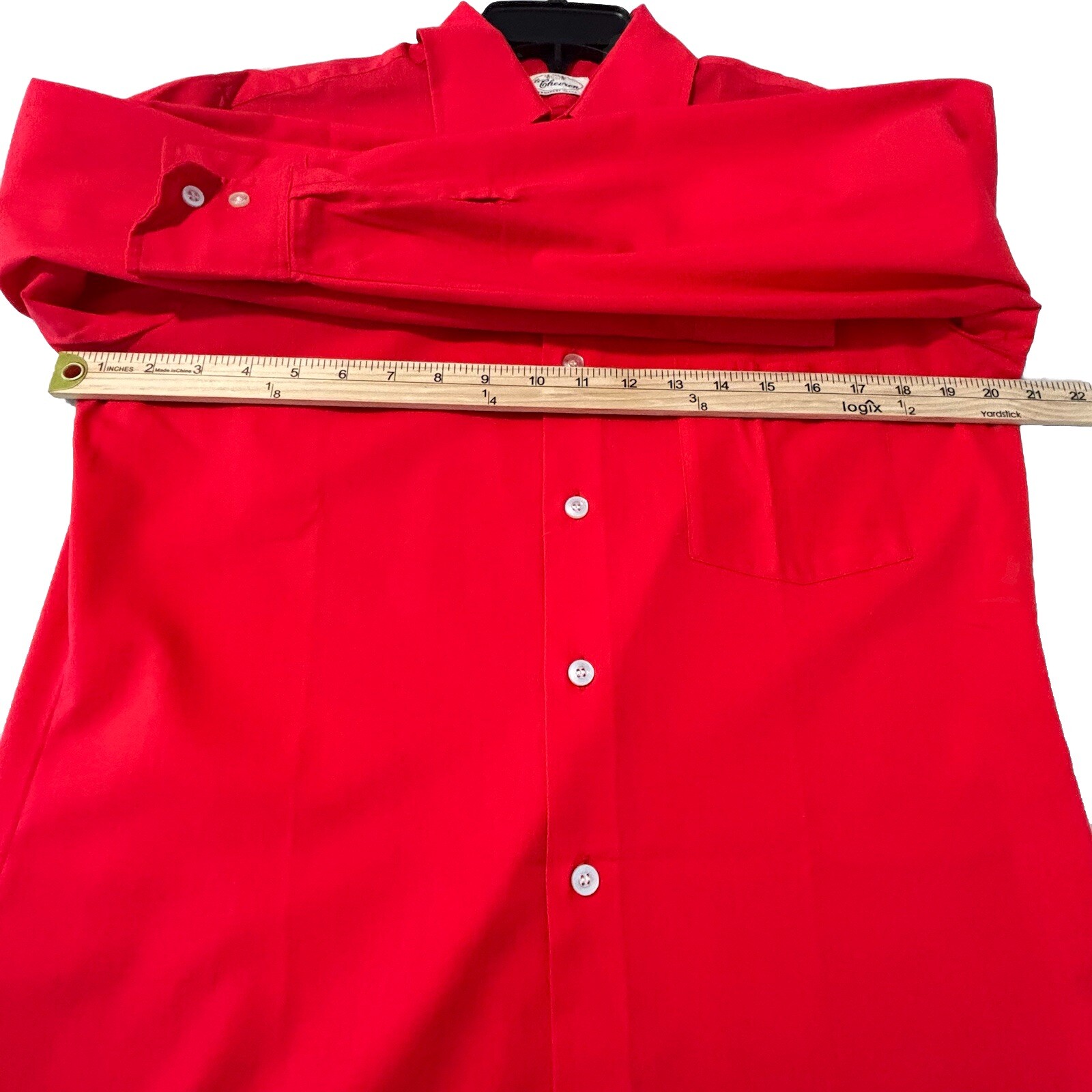 Vtg Le Chevron Red Polyester Cotton Men’s Button Up Shirt Fit Size M Read Desc