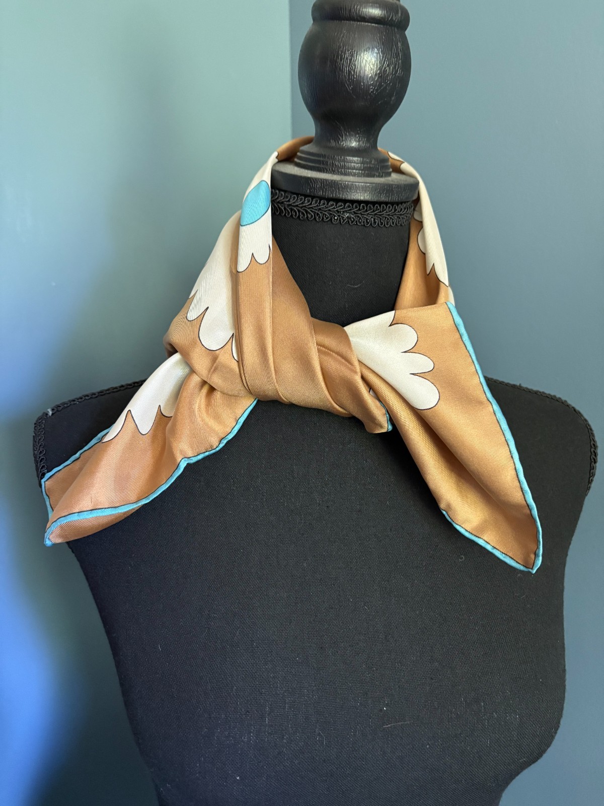 Vintage Givenchy Mid Century Modern Daisy Patterned 100% Silk Scarf RARE 1960s