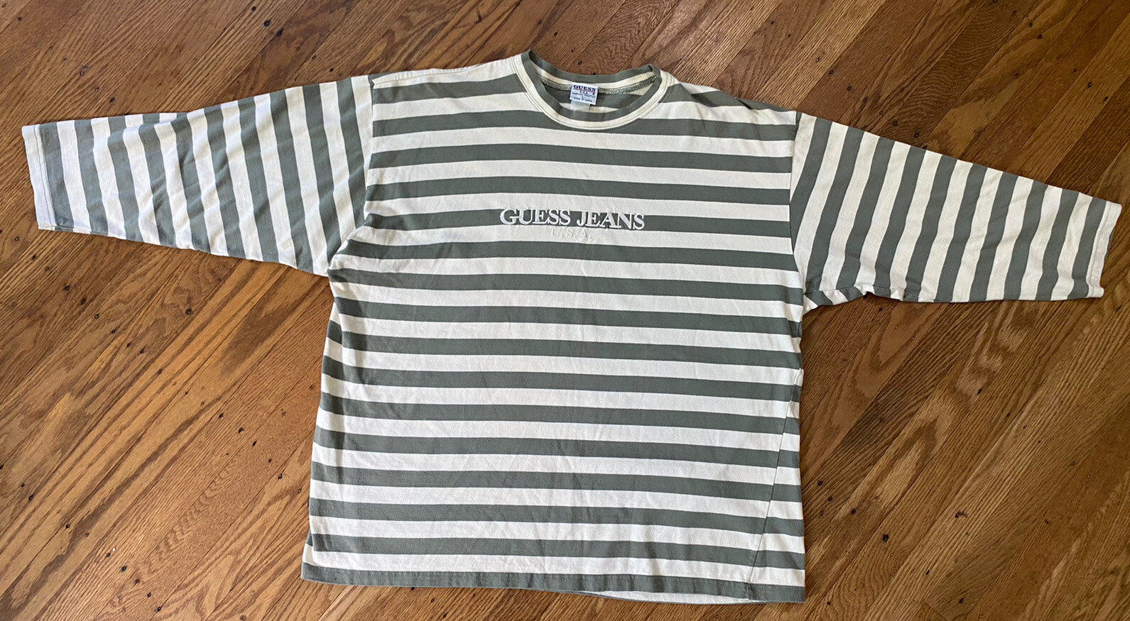 90s GUESS Mens Vintage STRIPED SHIRT.3/4 Sleeve.made Korea.med/large