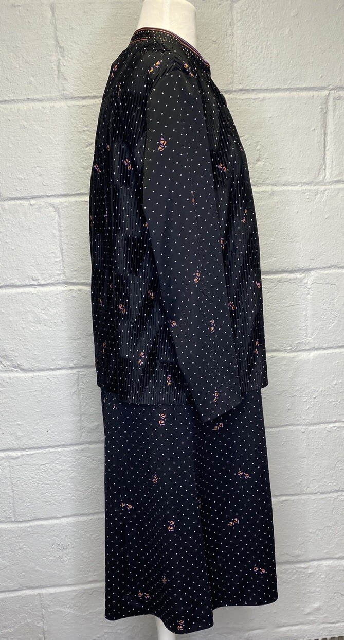 Vintage Gossamer Hal Ferman 1970’s Dress Jacket Suit Pleated Dot Floral Large