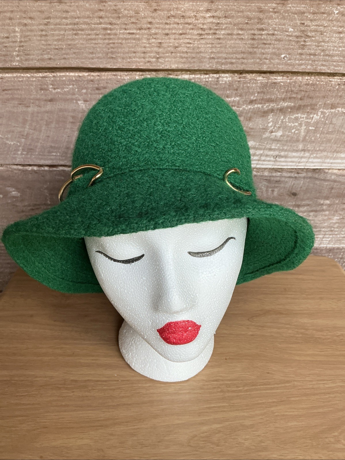 Vintage Cloche Hat Everitt Medium 22 inches Green with Gold Tone Accents