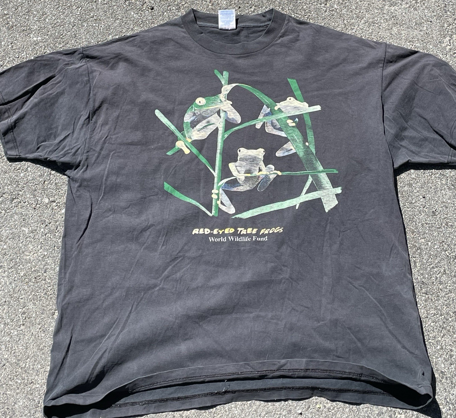 Vintage Jerzees Red-Eyed Tree Frog Wildlife Fund T-shirt Animal Nature Size 2XL