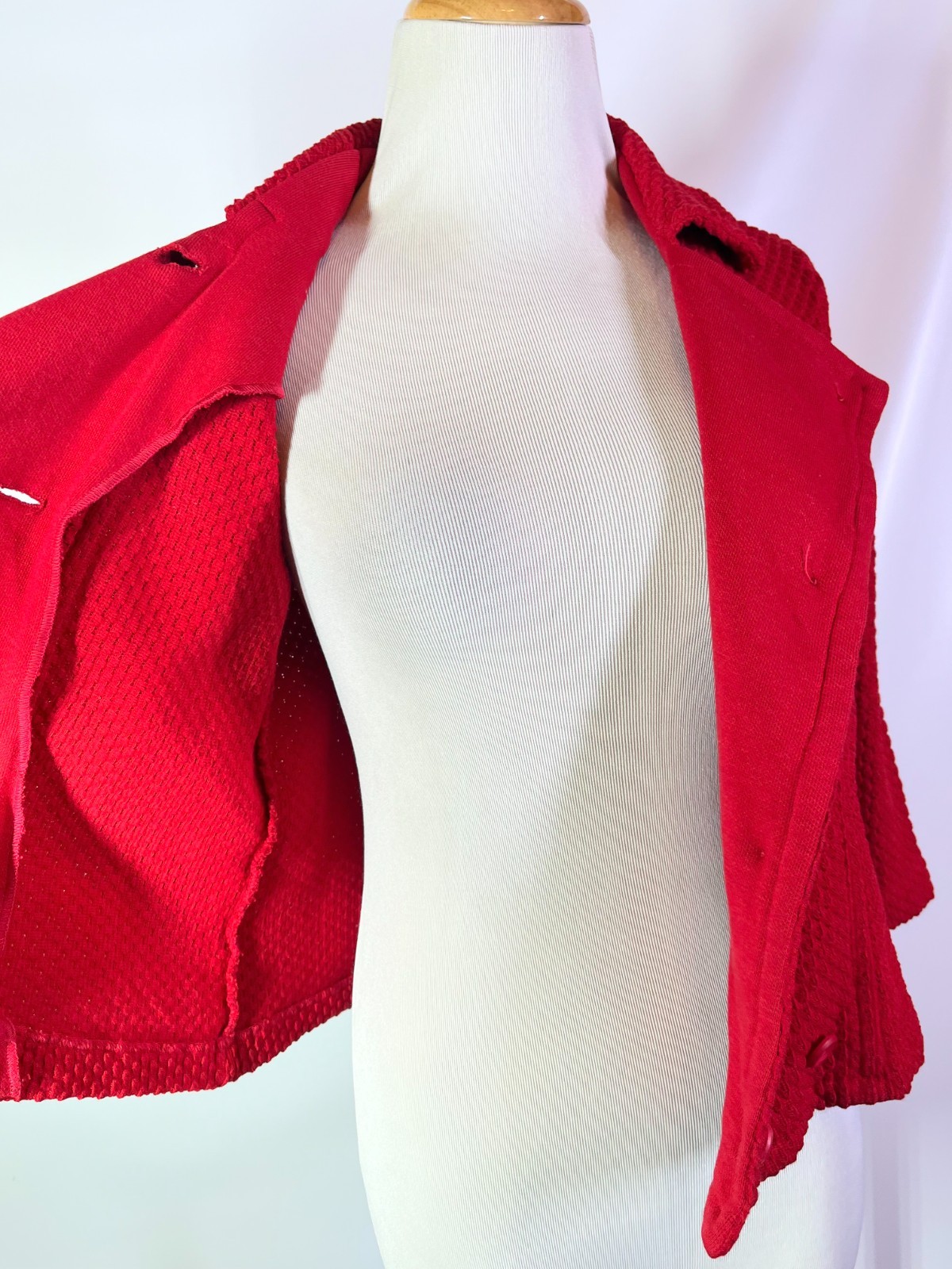 Vintage Beeline Fashions Size S? Red Double-Breasted Knit Cardigan Jacket