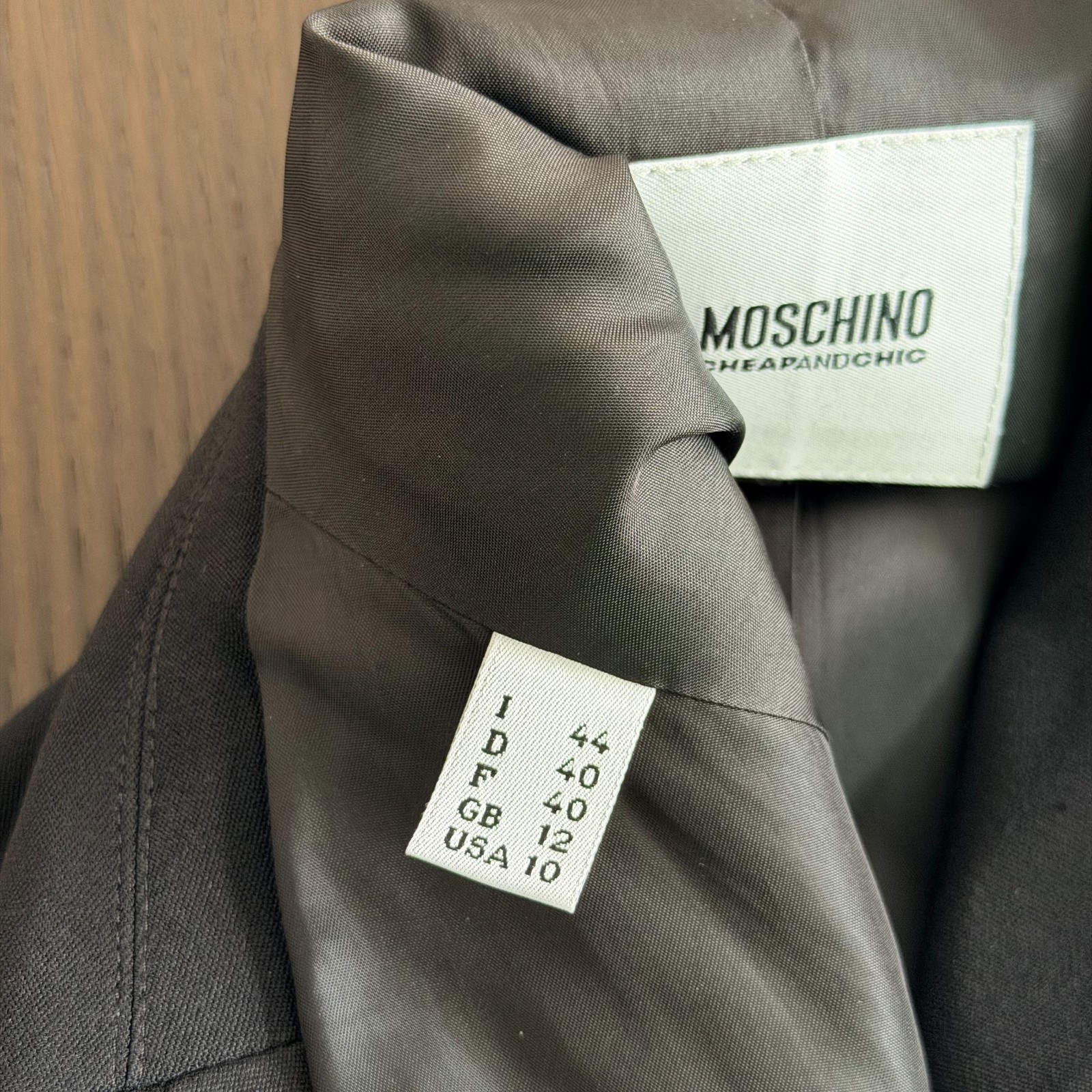 MOSCHINO CHEAP AND CHIC black blazer w/ Safety Pins size 44 from 2000s
