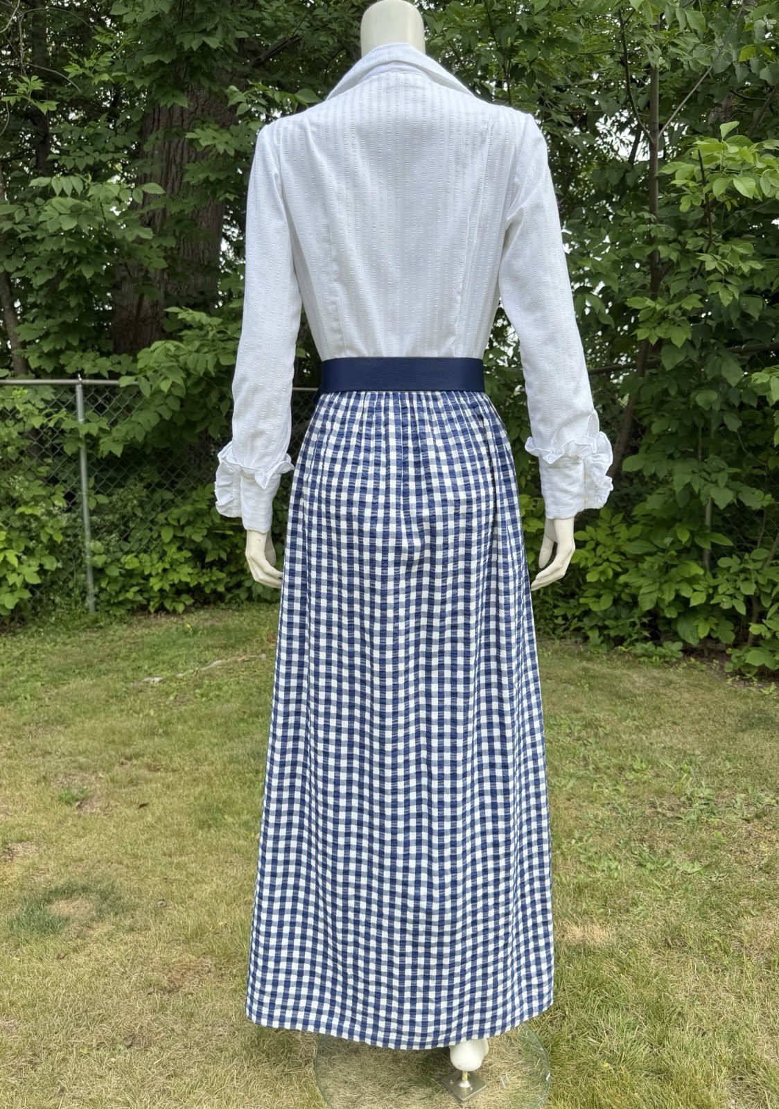 Vintage 1960s 70s GINGHAM HOSTESS DRESS Tuxedo Ruffles Serbin Florida Mod Check