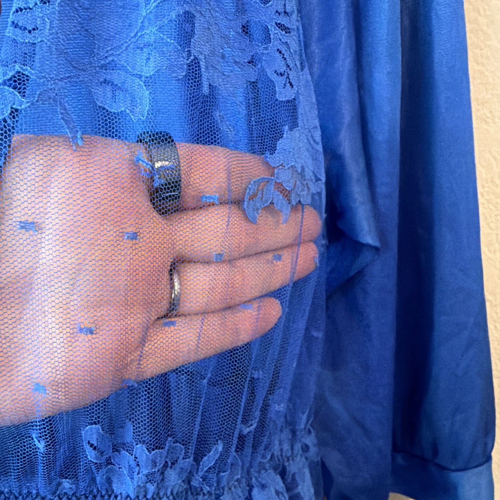 Vintage La Notte Robe Royal Blue Nylon Women’s Large lace romantic 1970s dainty