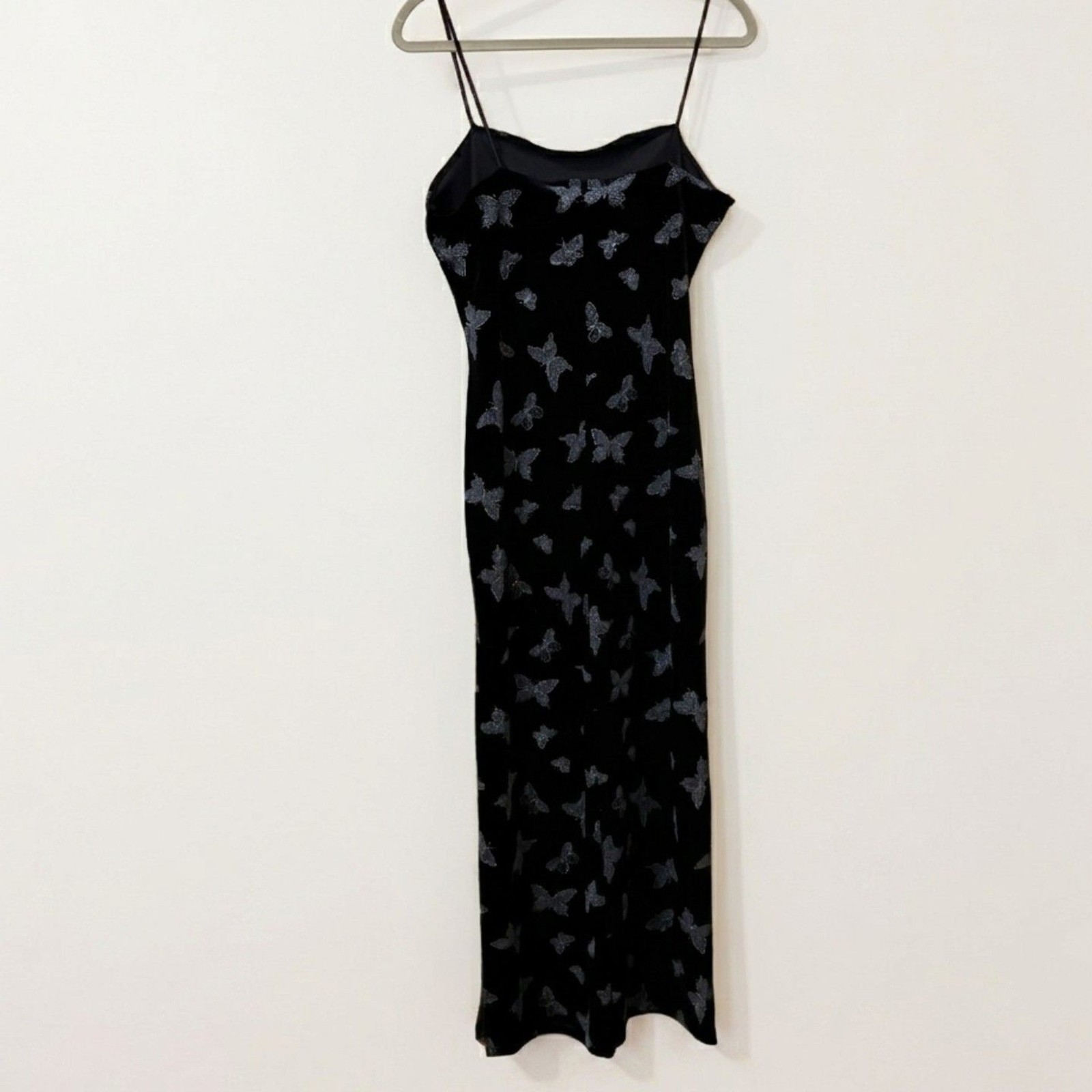 Vintage 90s Chesley Black Velvet Butterfly Maxi Slip Dress Size L