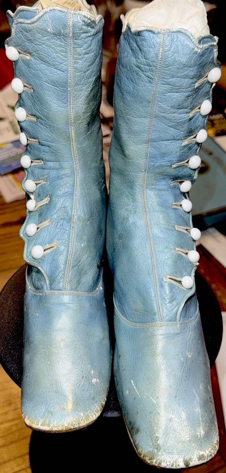 Antique Victorian Light Blue Leather 9 Button Children’s Boots RARE FIND