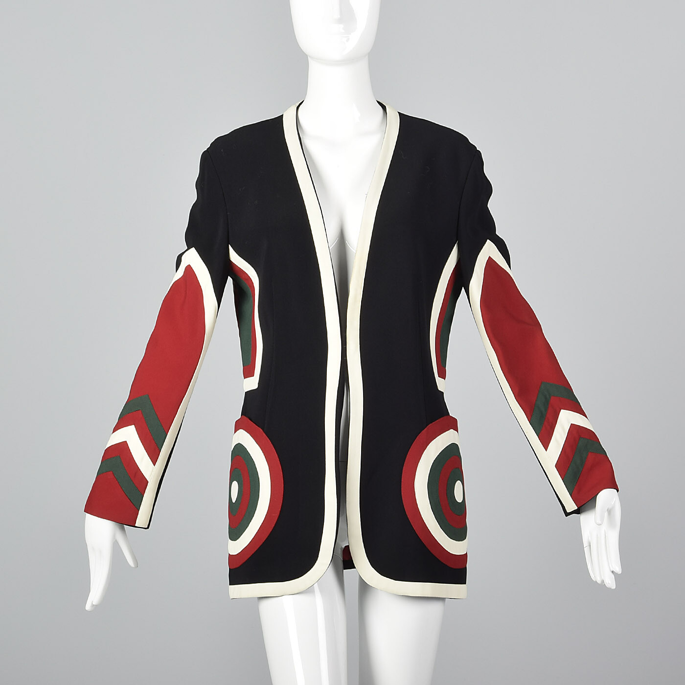 M Moschino Couture Mod Target Jacket Open Fit Long Sleeves Unique Appliques VTG