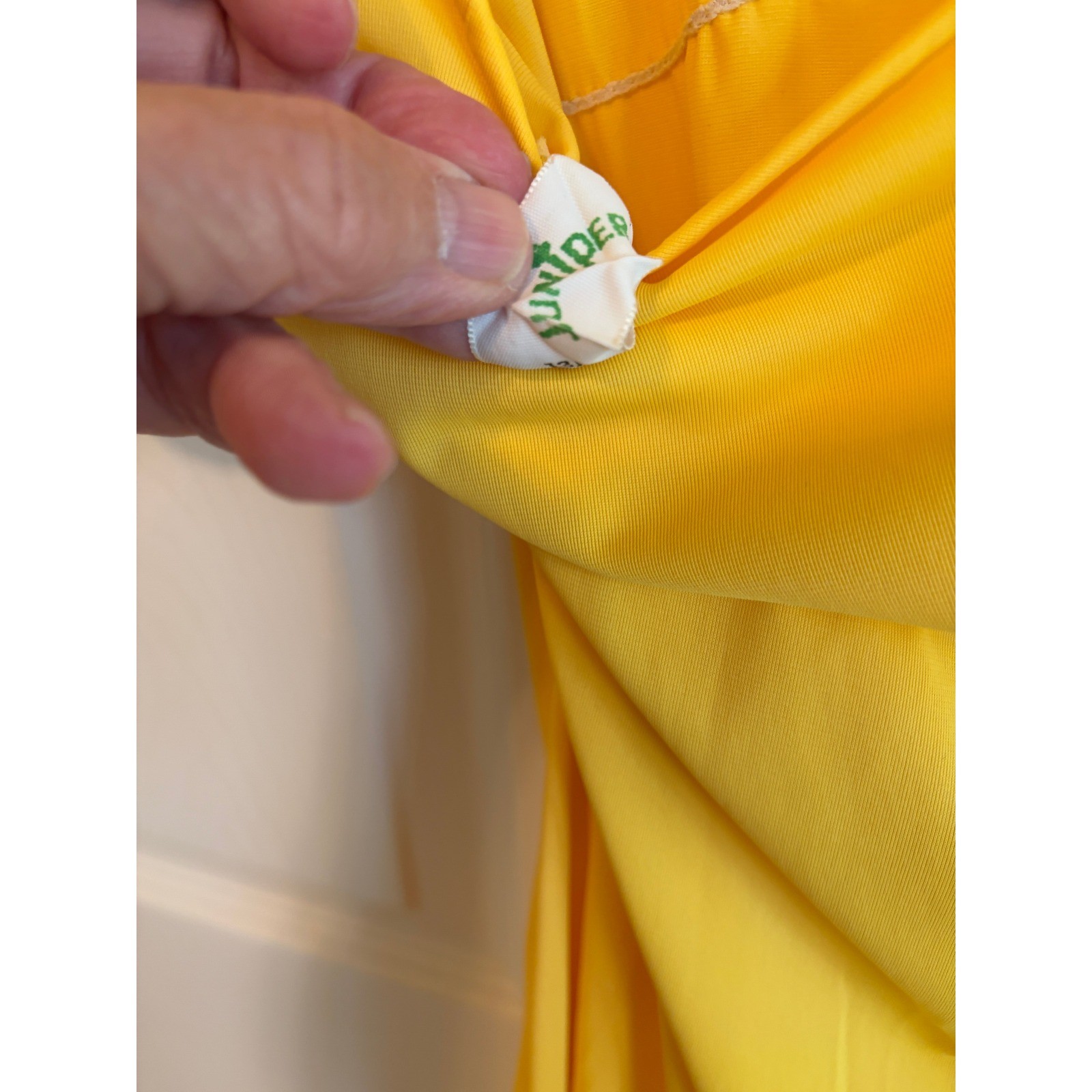 Vintage Juniper Yellow Empire Waist Maxi Dress Square Neck Keyhole Back USA Made