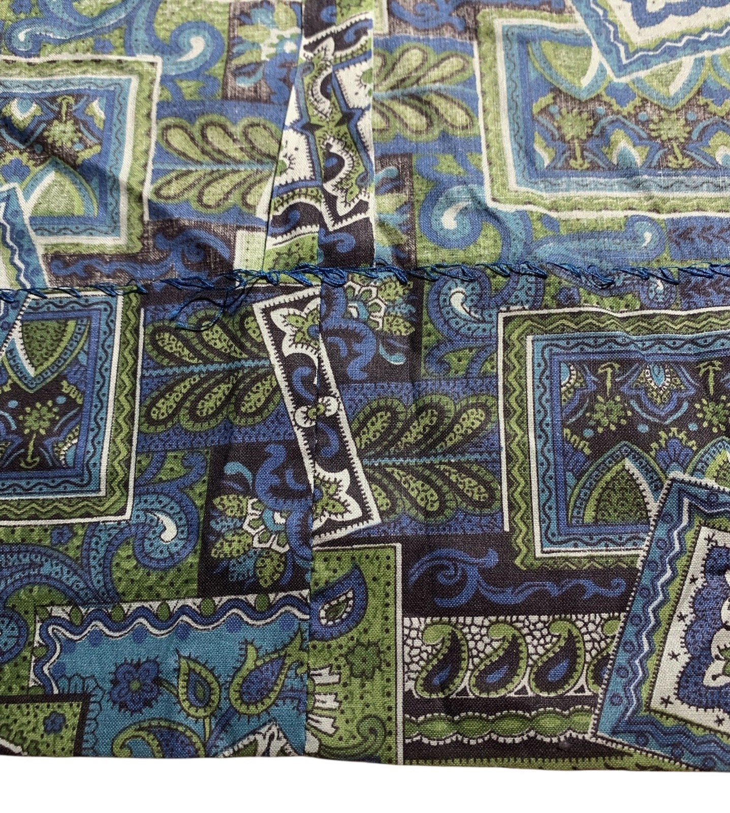 Vintage 60s Women’s SS Blue Green Paisley Cotton Shirtwaist Dress – Sz M