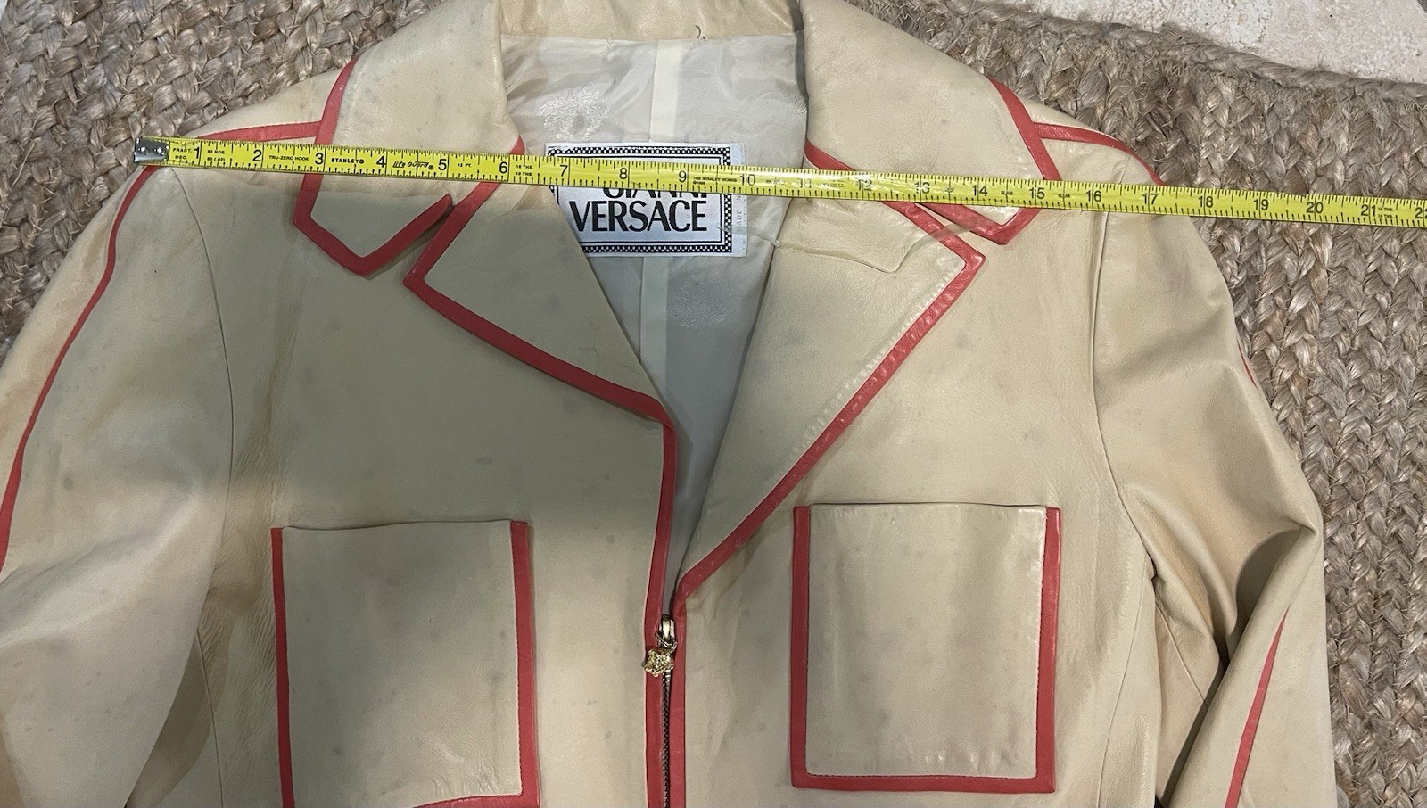 VTG Gianni Versace 2000 Leather Pant Suit 42 Nappa Lambskin Lion Zip Tan Orange