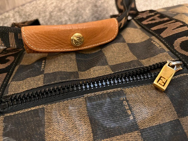 “FENDI” Vintage travel weekender/tote bag, XL,checkered canvas,zip,good preowned