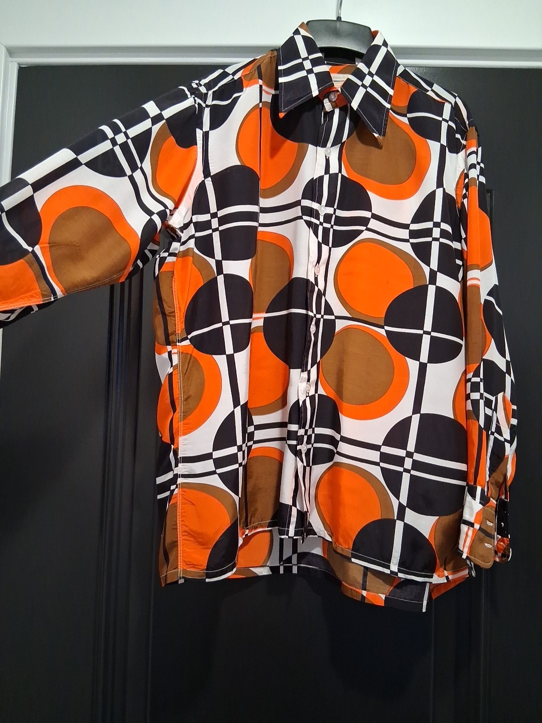 Vtg Harrow’s of Great Neck LTD Shirt Bright Geometric Big Collar Synthetic Men L