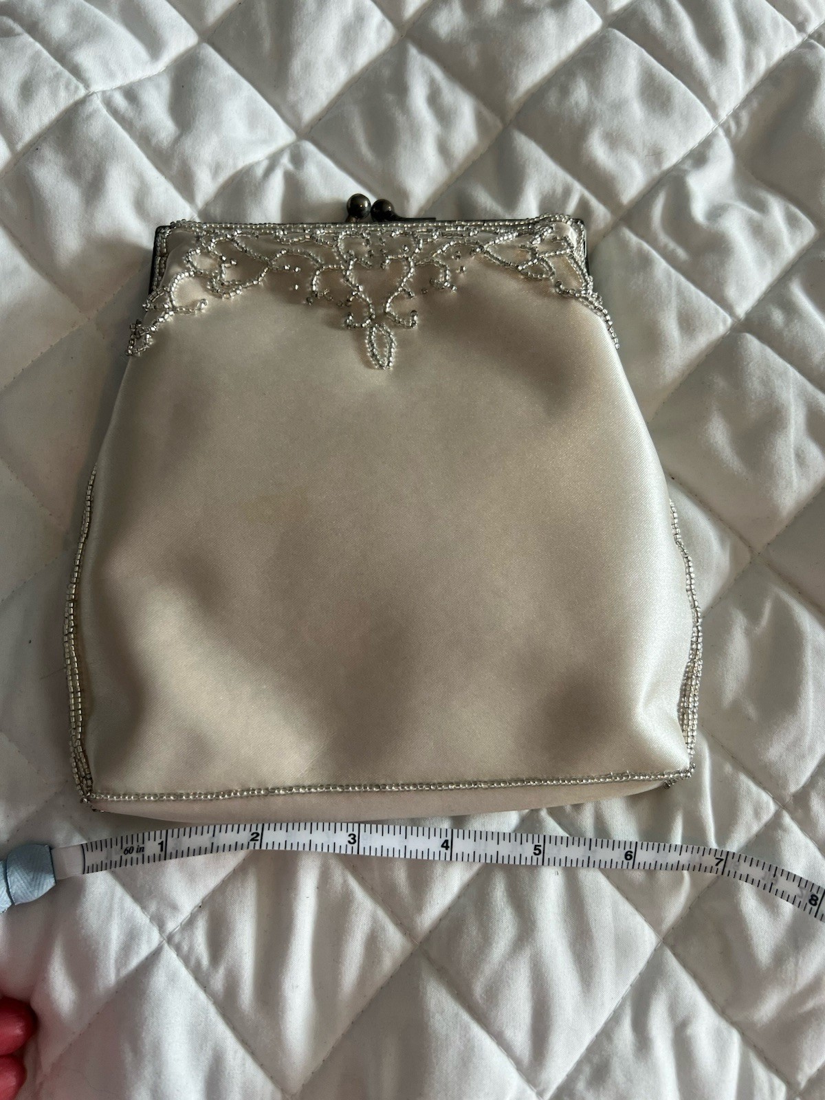 White Satin Beaded Vintage Wedding Purses EUC