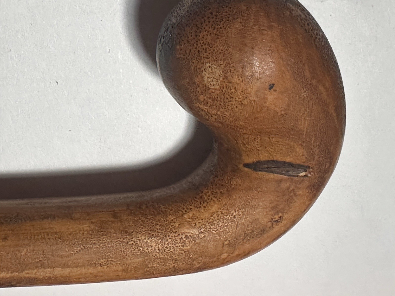 19th Century Beechnut wood Crook Walking Cane Carved Rings 40”