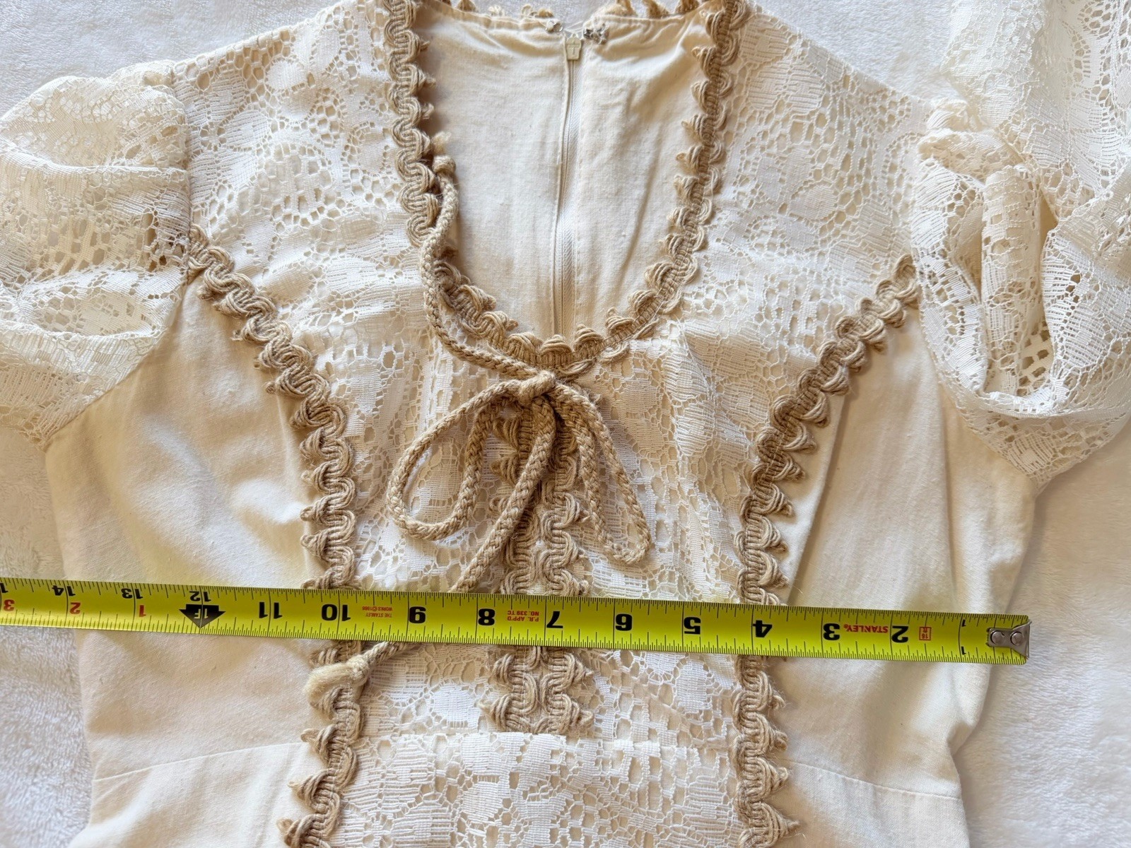 Vintage 1970s Prairie CottageCore Boho Hippy Maxi Dress Cream Sz 5/6
