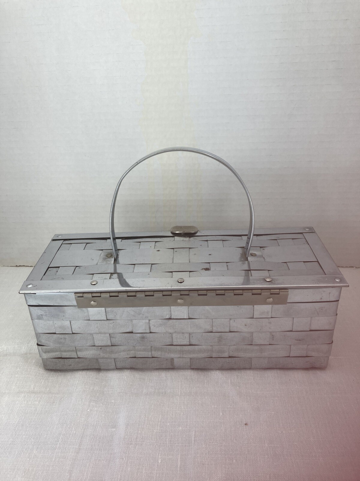 Vintage 1950’s Modern Silver Basket Weave Rectangle Metal Purse Handbag
