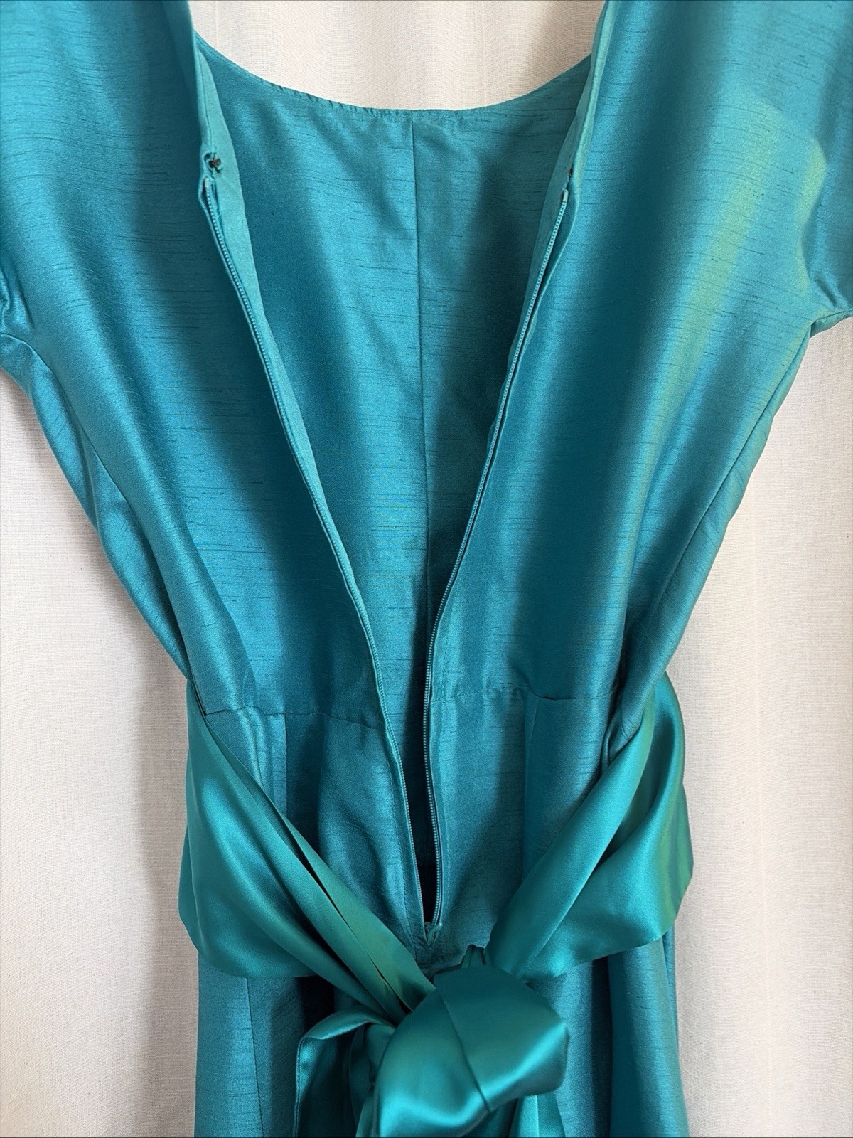 Vintage Handmade Aquamarine Formal Classic A Line Dress Buttons Satin Bow