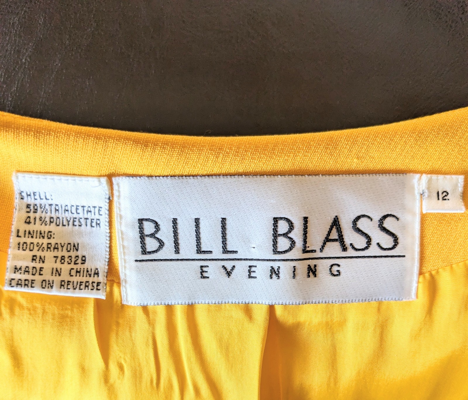 Vintage 1980s Bill Blass Marigold Yellow Evening Blazer Collarless Jacket