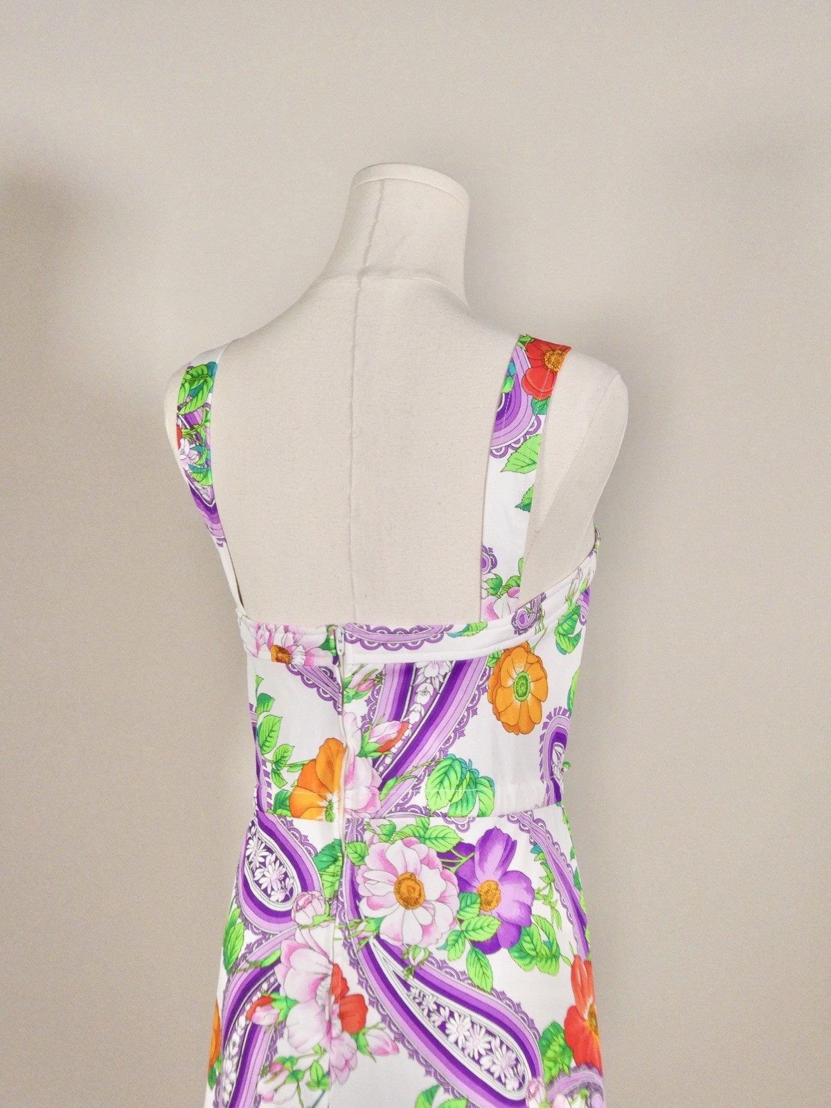 Vintage 1970s Flower Power Dress Paisley Rainbow Groovy Retro 70s 60s Medium M