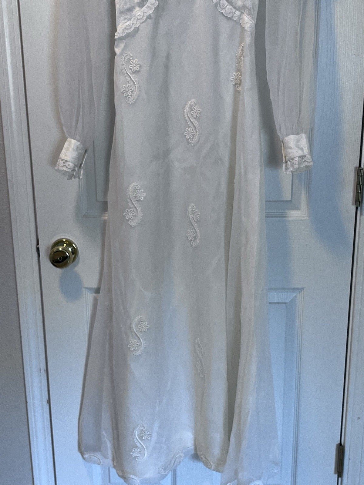 Vintage Bridal Gown High Neck Lace And Sheer Bishop Sleeve