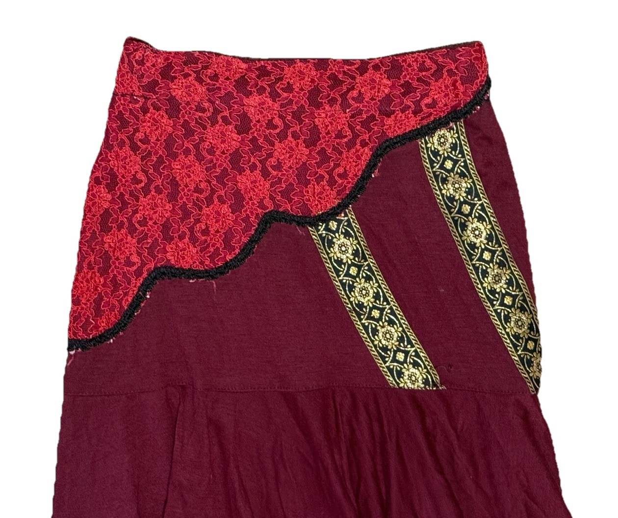 Korinex Paris France Vintage Skirt Burgundy Maroon Lace Midi Unique Style Rare