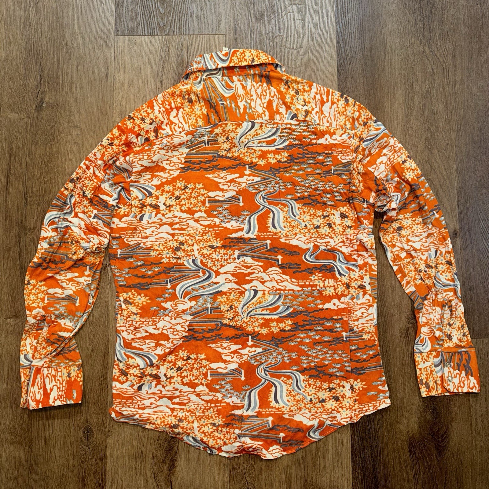 Vtg 60s 70s Disco Shirt Mens XL Abstract Floral Saturday Night Fever Beatnik Mod