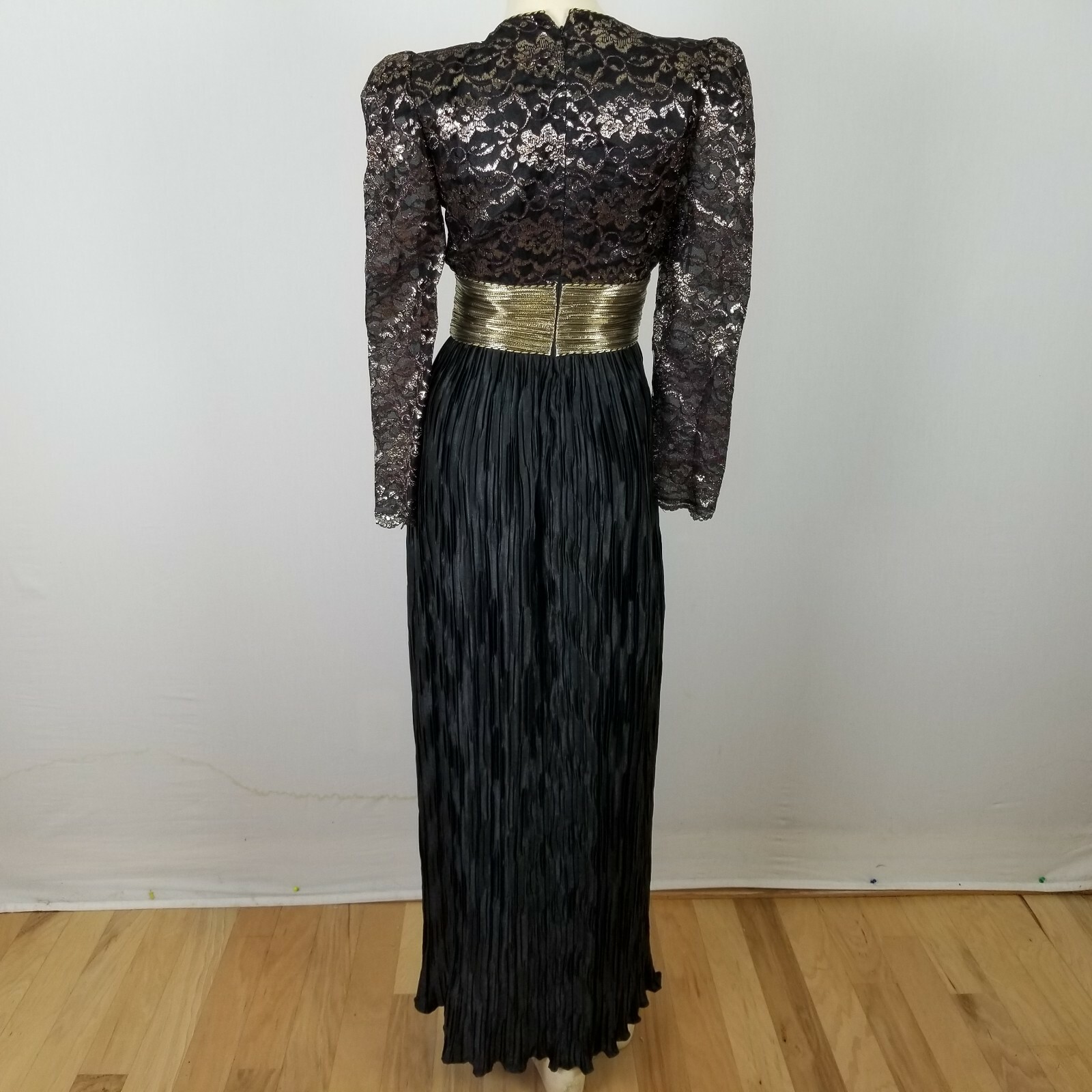 Vintage TOOTSIES Houston gold black formal Empire sheer sleeves dress 4
