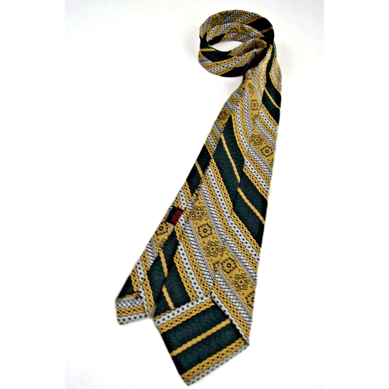 Neck Tie VTG Acetate Rayon 60s Golden Geometric Fancy Back Stripe Tie 54″ x 3.5″