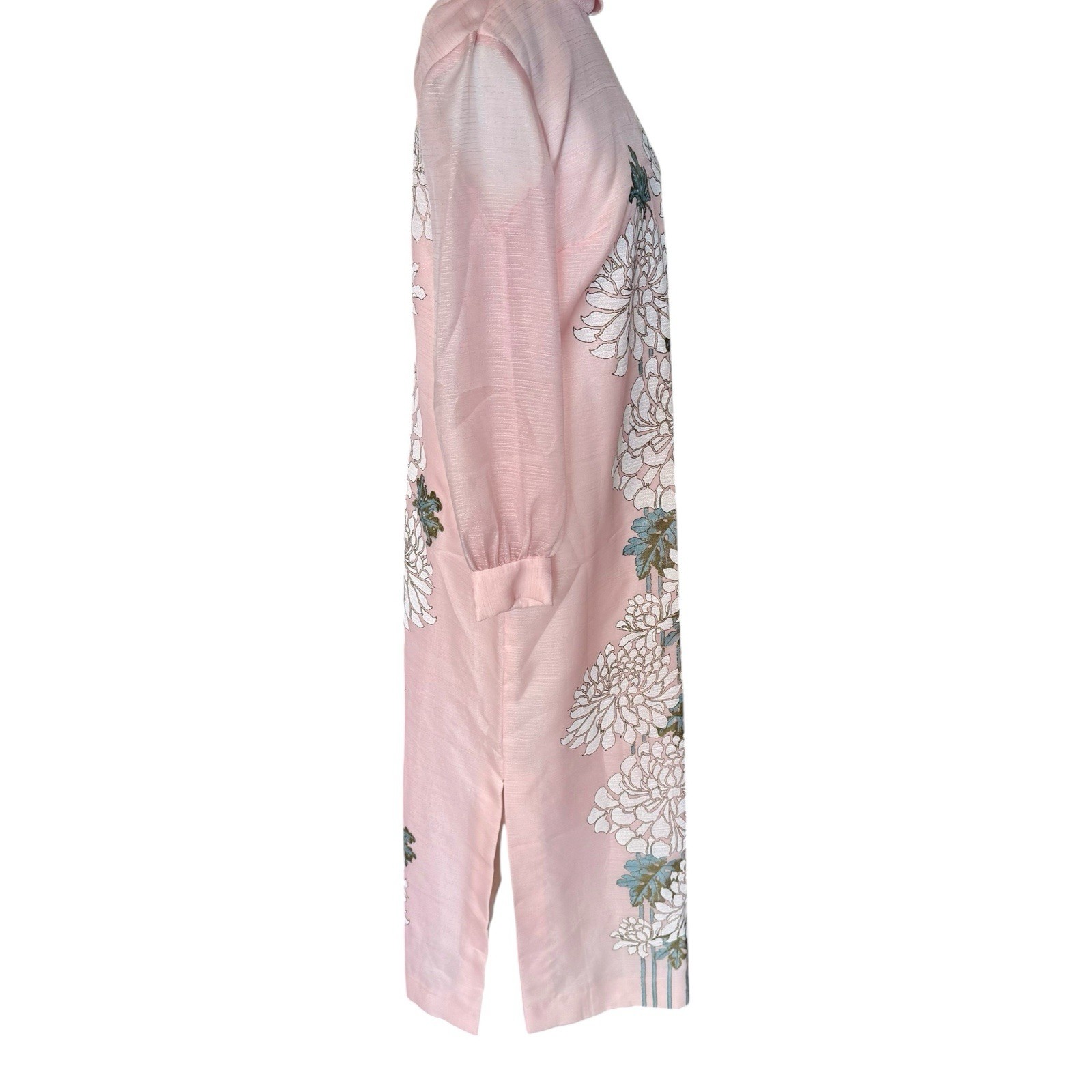 VTG 1970s Alfred Shaheen Hawaiian Maxi Floral Dress Tafetta Long Sleeve Mod