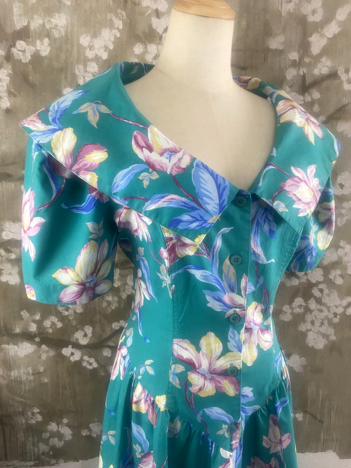 VTG 90’s Carol Anderson Teal Green Garden Party Pockets Bombshell Dress M-L