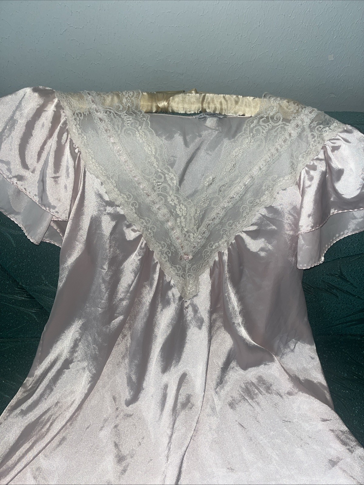 Vtg Lily of France Large Pink Satin Nightgown Babydoll Ivory Lace Coquette 90s