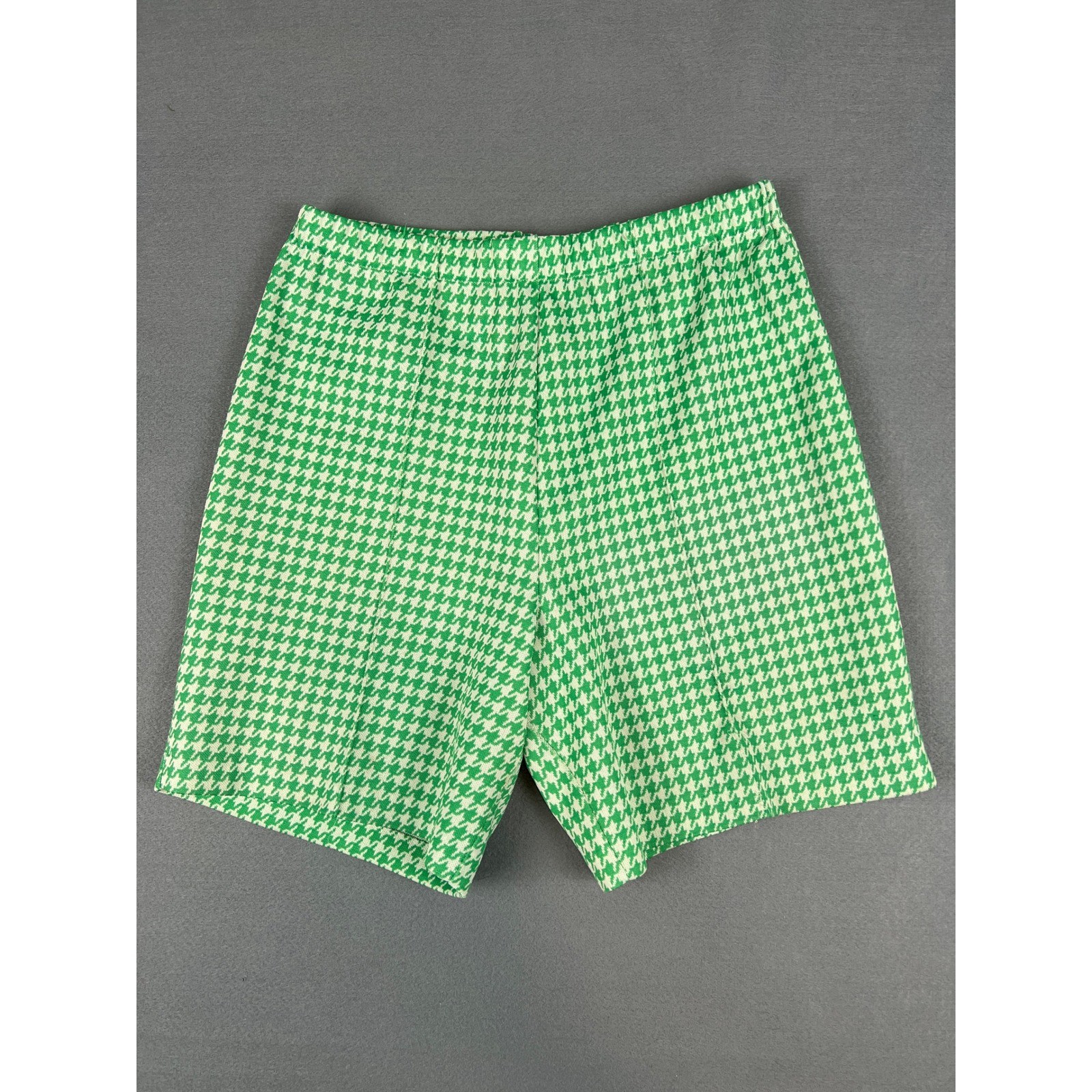 Sears Vintage Houndstooth Shorts Retro Mod High Waisted Green White Knit M