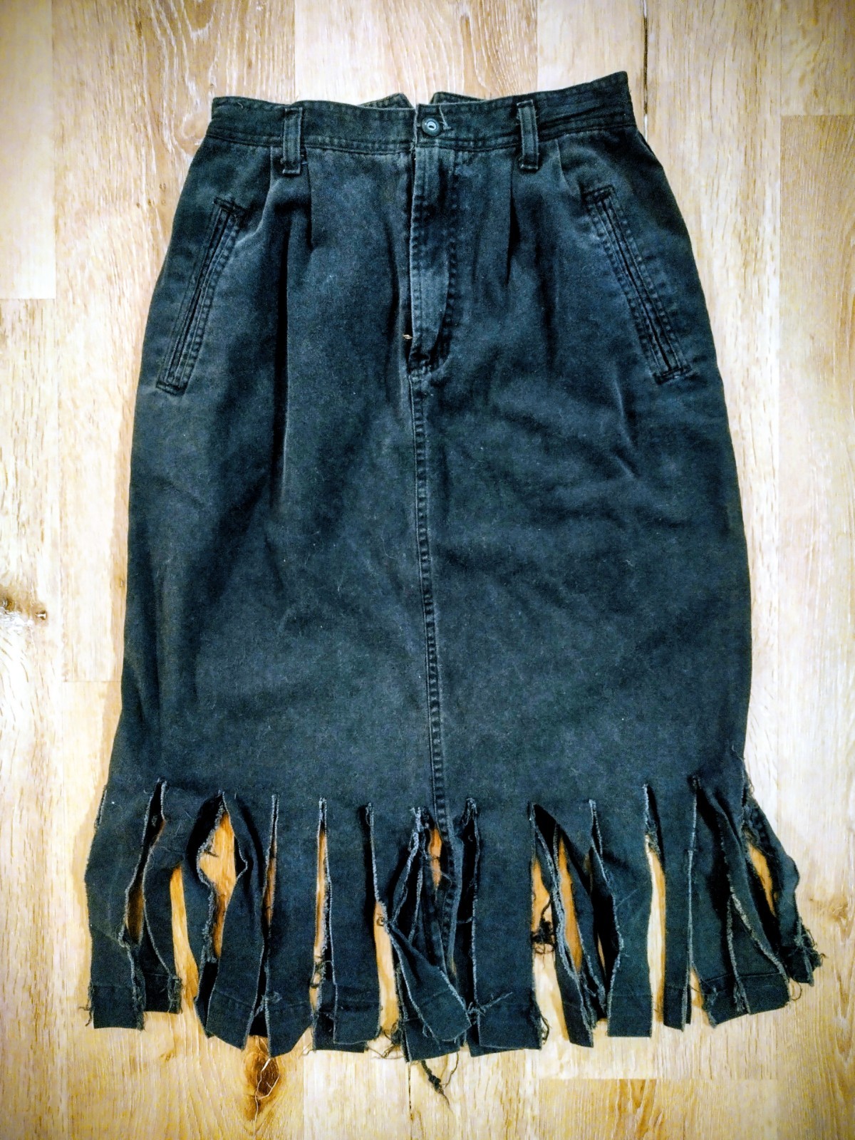 VTG 80s Leslie Fay Black Pencil Skirt Homemade Grunge Goth Punk Emo Size 8 S