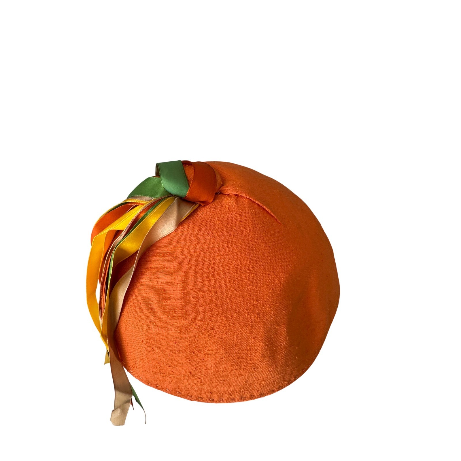 Vintage Orange Pillbox Fascinator Hat Multi Color Ribbon Streamers Retro 60s MCM