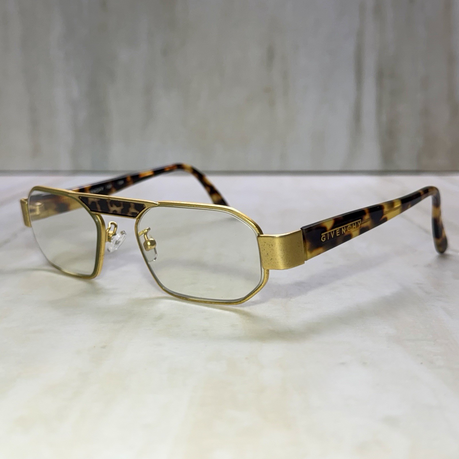 Vintage Givenchy Eyeglass Frames Gold Octagonal Geometric Tortoise Shell 132 TOR
